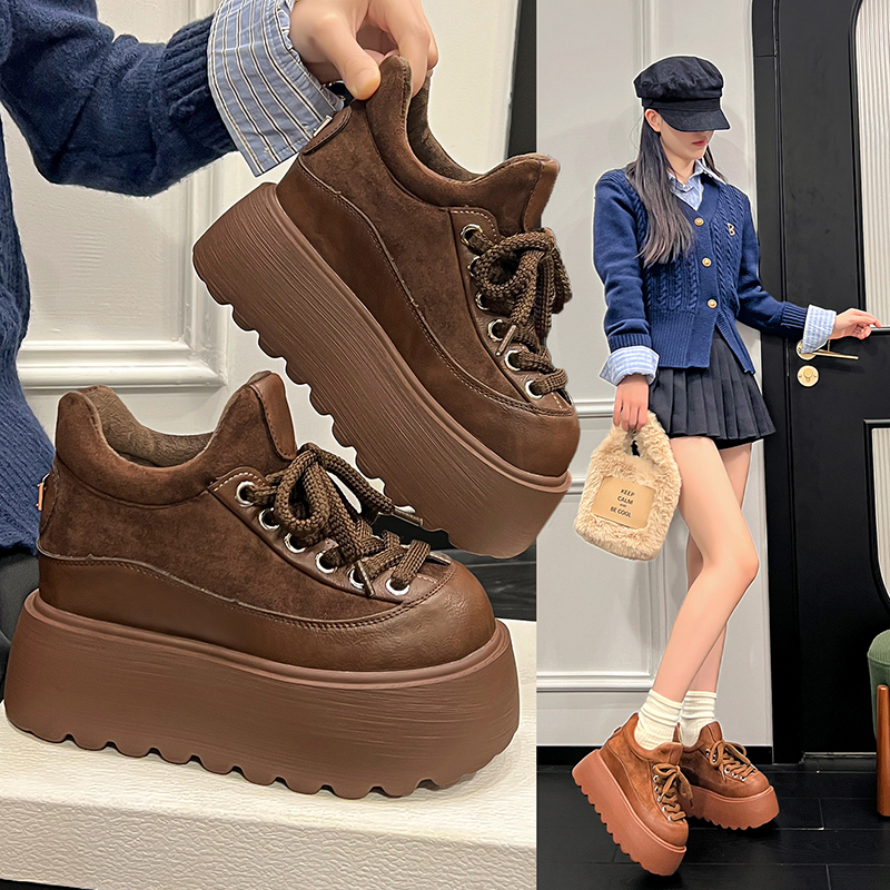松糕勃肯鞋女加绒2025冬季新款时尚内增高超厚底小个子休闲板鞋