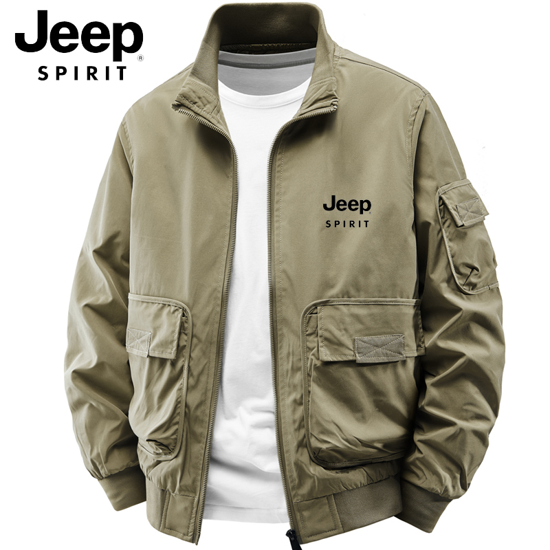 Jeep吉普春秋男美式工装外套青年外套宽松飞行多口袋夹克立领上衣