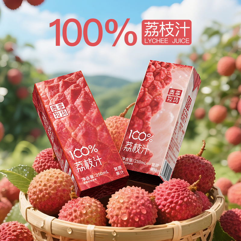 【到手一整箱荔枝汁100%】无添加剂果汁清爽解腻天然果味饮料
