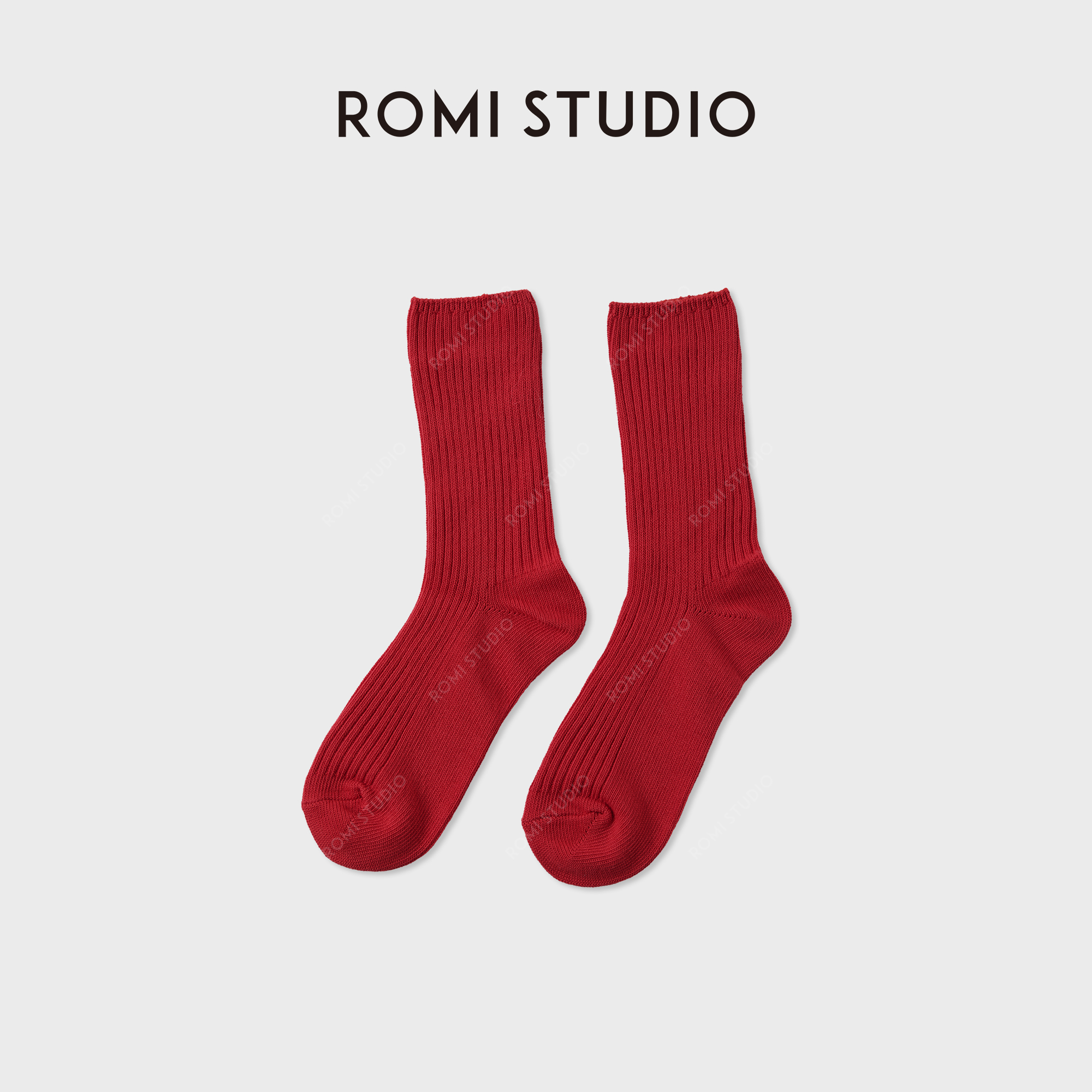 ROMI STUDIO“极简百搭”高支棉坑条抗起球中筒水手袜 RWCAP06306
