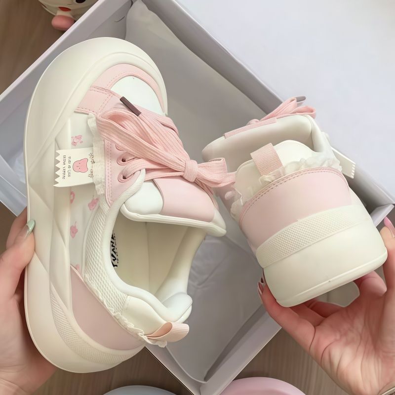 校园风韩系休闲板鞋女款2025新款夏季厚底小白鞋配裙子小众面包鞋