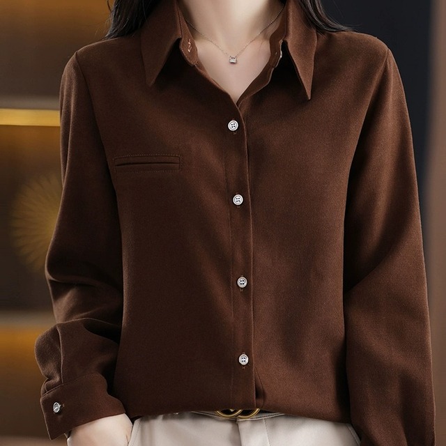 复古港风小众磨毛衬衫女长袖春秋冬新款宽松简约打底衬衣开衫上衣