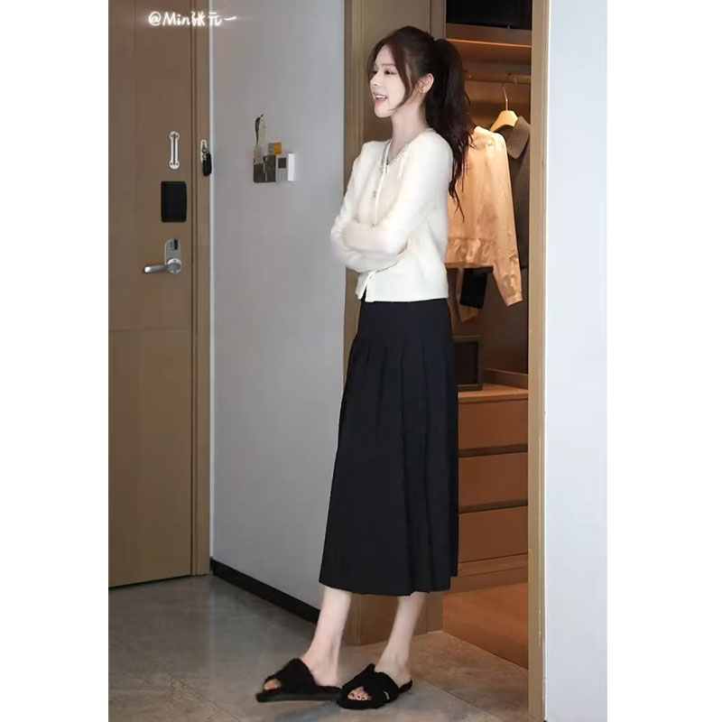 今年流行穿搭一整套女新款2025早秋法式长袖上衣百褶半身裙两件套