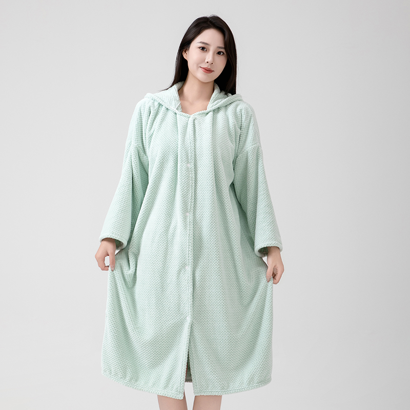 加厚保暖吸水成人菠萝格长袖连帽冬季浴袍可当浴巾使用家用洗澡