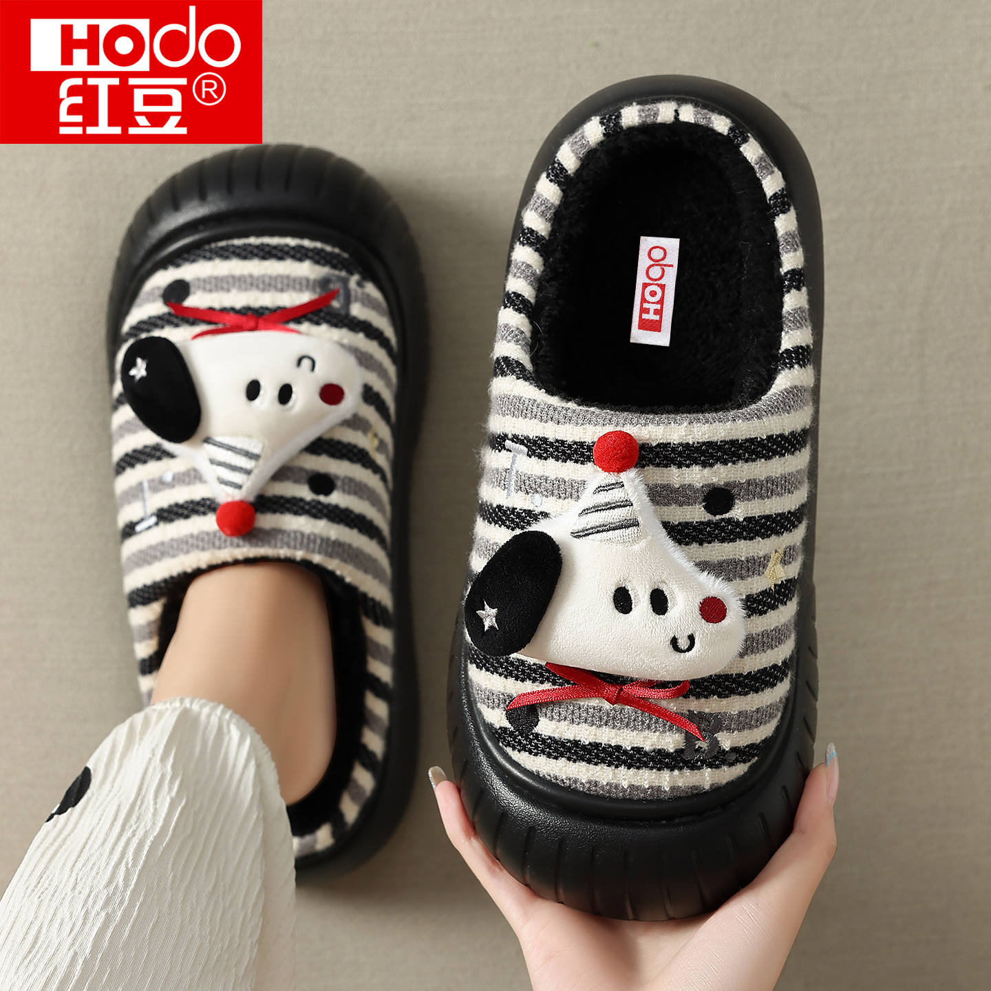 红豆棉拖鞋女款2025新款保暖室内冬季亲子防滑卡通可爱儿童棉拖鞋