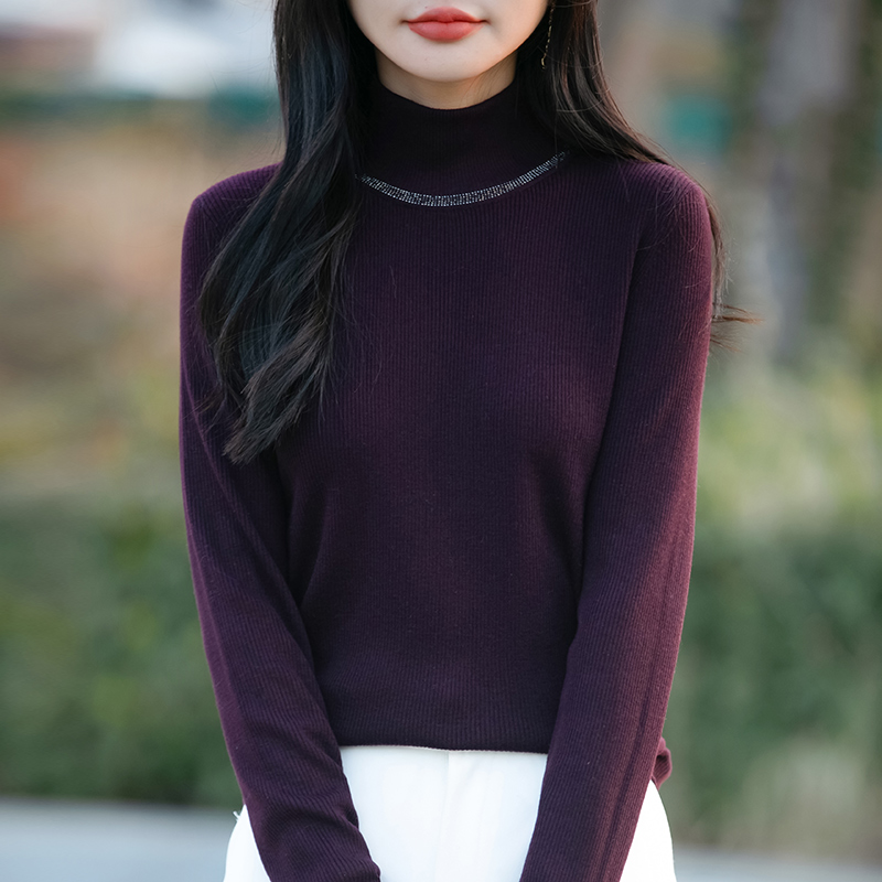 精致高级感烫钻半高领毛衣内搭针织百搭打底衫洋气羊毛衫时髦上衣