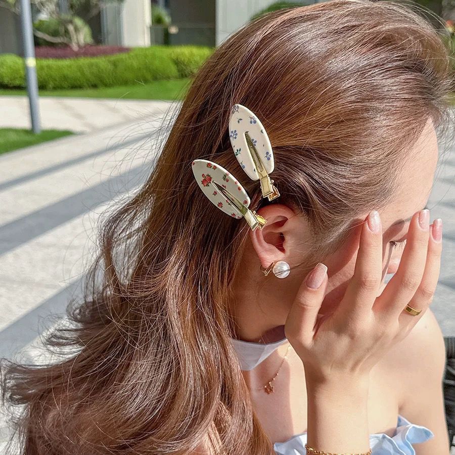 韩系ins简约鸭嘴醋酸碎花樱桃无痕发夹发卡刘海侧边夹子发饰