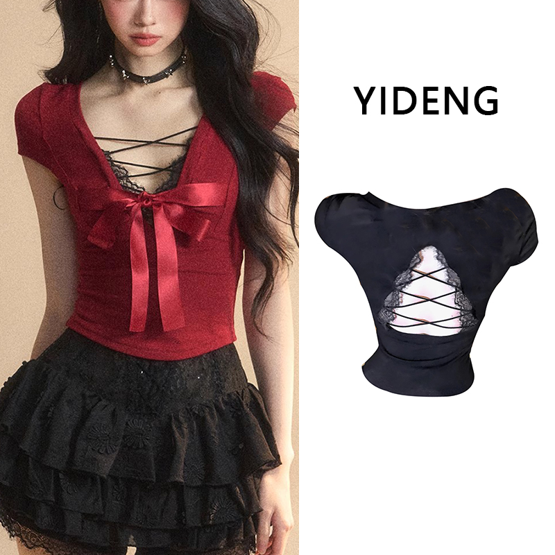 【现货！！！带运费险】辣妹短袖上衣女夏季露背设计感修身纯欲短款T恤