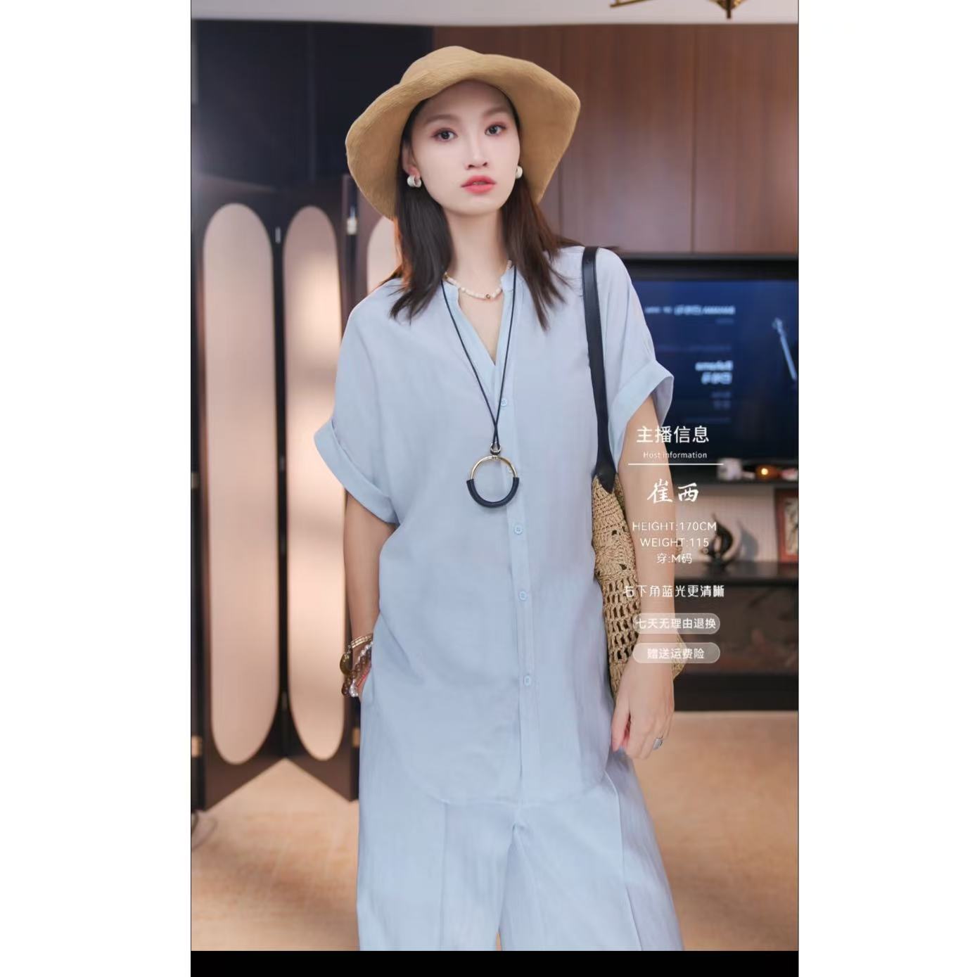 雨露亚麻极简风松宽松弛慵懒感套装宽松休闲短袖衬衫休闲长裤套装