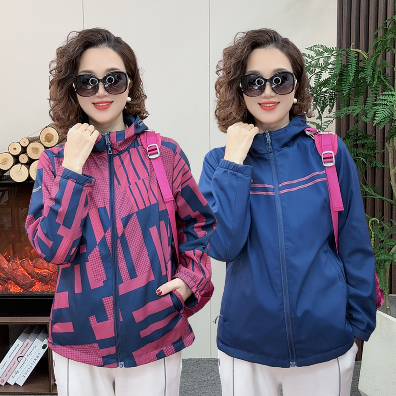 2025新款户外休闲双面穿外套女连帽防风大码运动两面穿外套