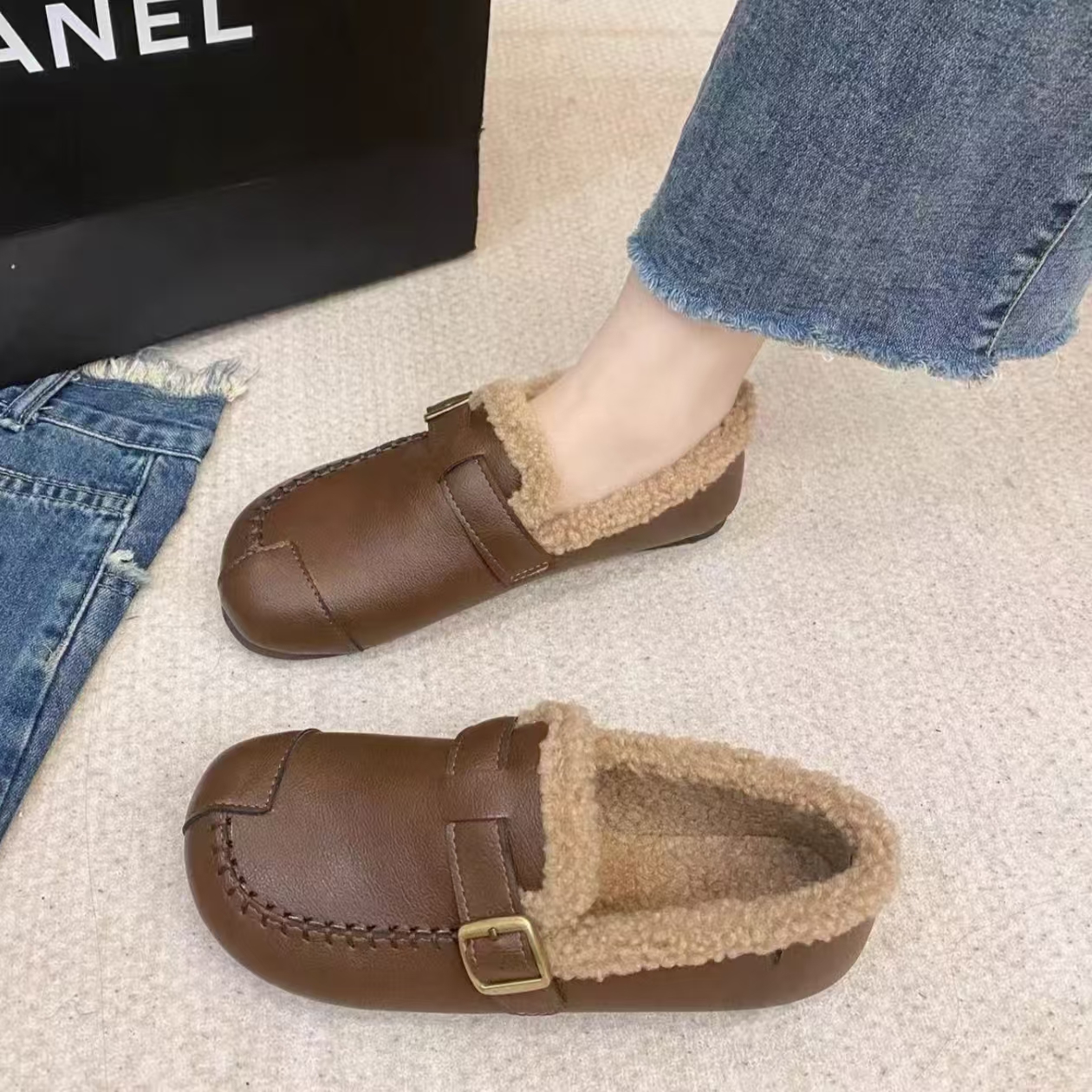 2026秋冬加厚棉鞋豆豆鞋加绒百搭软底防滑保暖复古5093