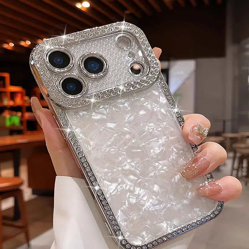 水钻贝壳纹适用苹果17promax手机壳16pro镜头全包15/14防摔保护套