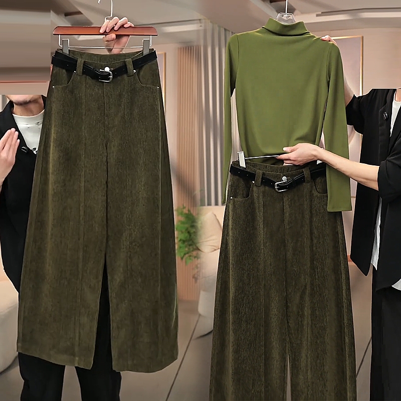 拉夏贝尔时尚阔腿裤女2025秋冬新款高腰宽松显瘦百搭遮胯休闲裤子