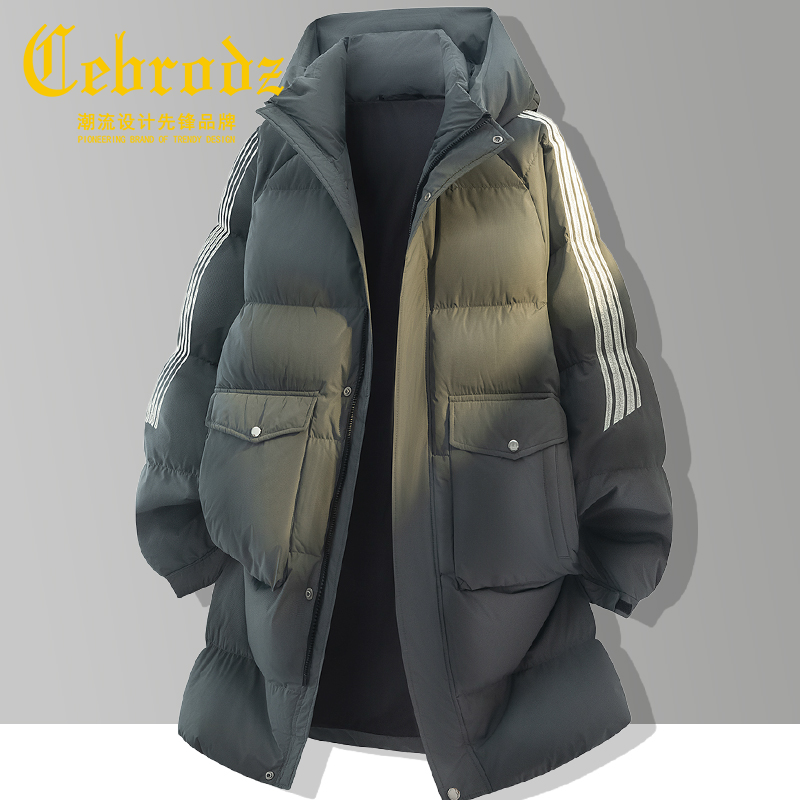 法国Cebrodz2025中长款连帽羽绒服男士冬季休闲宽松加绒保暖外套