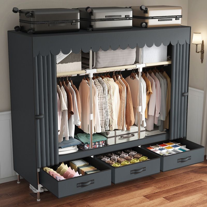 布衣柜钢管加粗组装简易衣柜家用卧室收纳钢架衣柜出租房布衣柜子