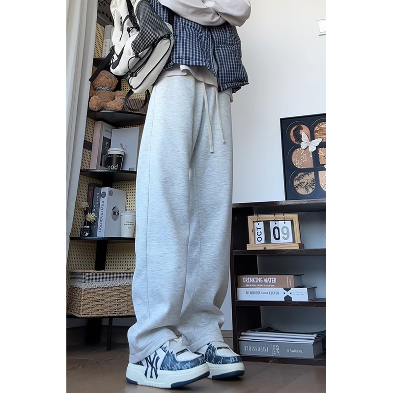 美式潮牌重磅弯刀裤子男秋冬加绒宽松休闲直筒阔腿裤运动抽绳卫裤