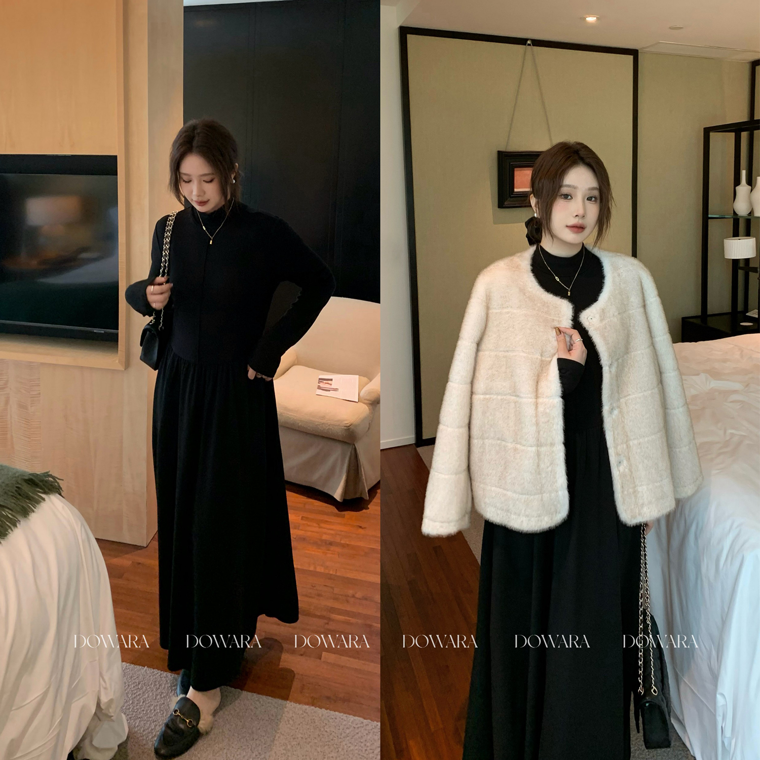 大婉酱微胖定制【万金油连衣裙】半高领修身显瘦内搭长款裙子 1487D