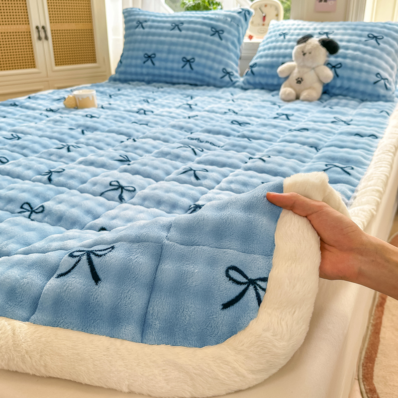 加绒加厚泡泡牛奶绒床垫褥子单件冬天珊瑚绒床单家用卧室被褥铺底