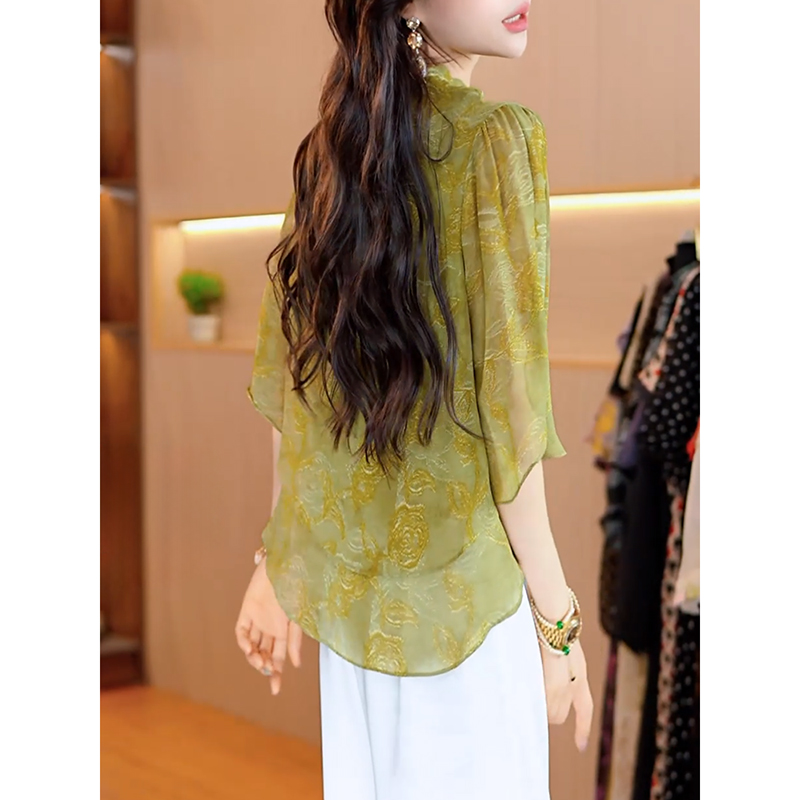 2025新款国风新中式刺绣绿色衬衫女夏时尚洋气设计感小众开衫