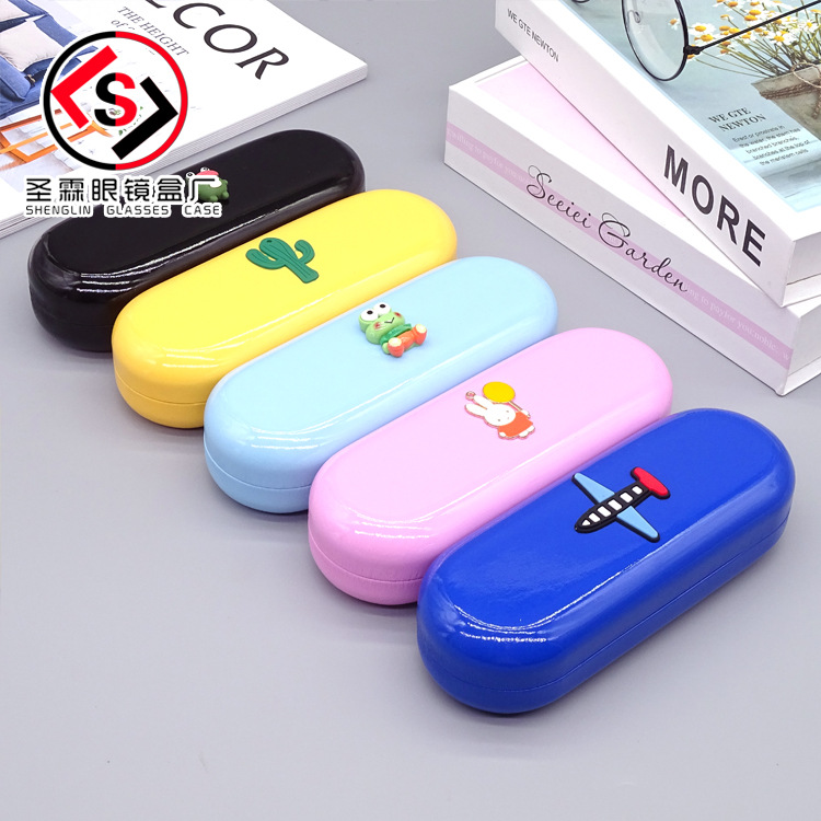个起订小青蛙亮皮圆条眼镜盒抗压铁盒便携女士近视学生镜印logO