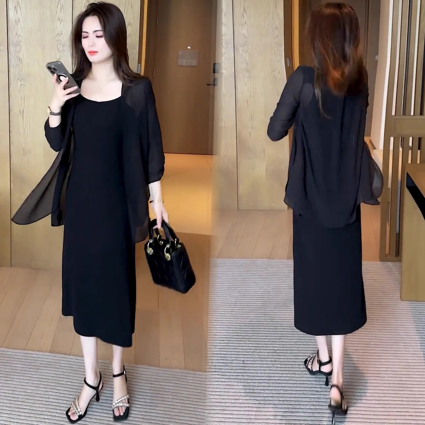 时尚套装女夏季新款洋气减龄显瘦七分袖防晒外披吊带裙两件套