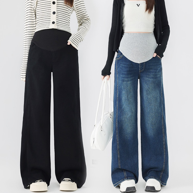 孕妇牛仔直筒大阔腿裤