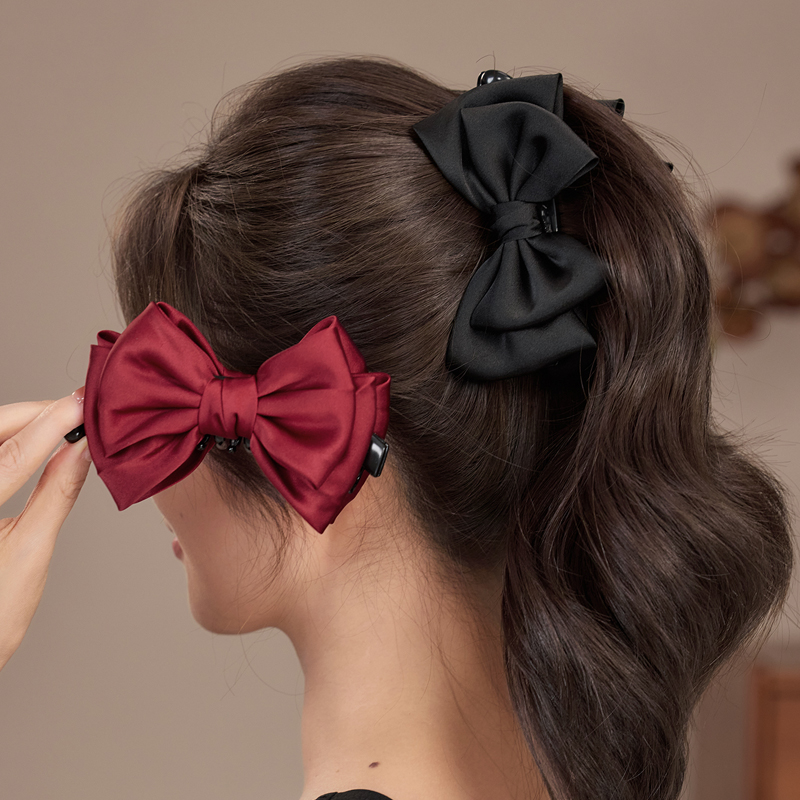缎面黑色蝴蝶结香蕉夹女后脑勺抓夹显蓬松高马尾夹竖夹发卡子头饰