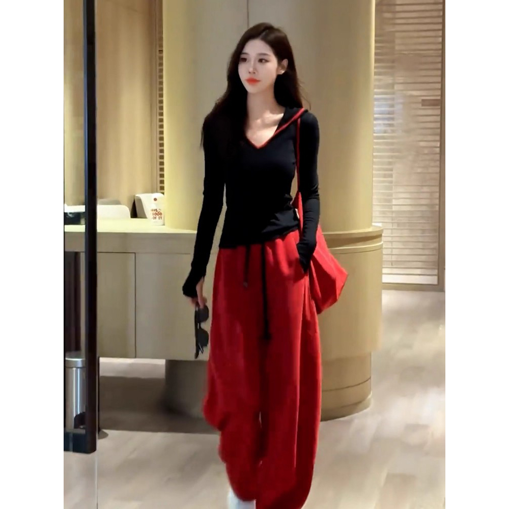 高级感休闲运动套装女韩系春秋新款减龄穿搭修身上衣阔腿裤两件套