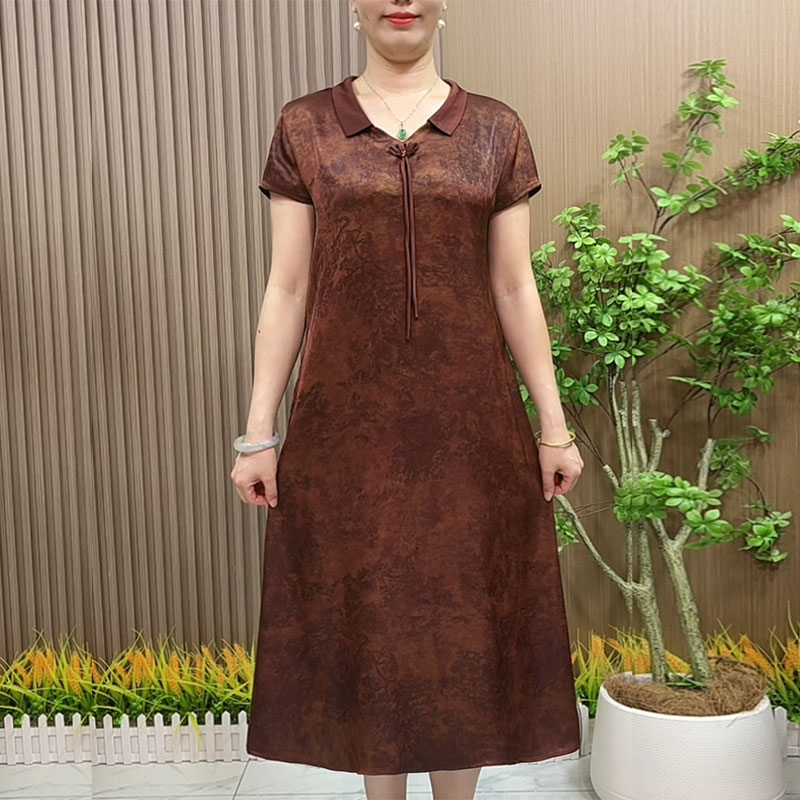 妈妈装夏季洋气连衣裙中长款中老年女装夏装大码显瘦气质翻领裙子