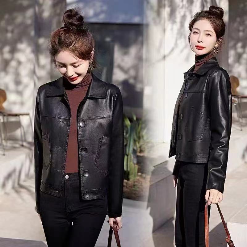 【现货现发 运费补贴】韩版时尚气质八排扣皮衣外套