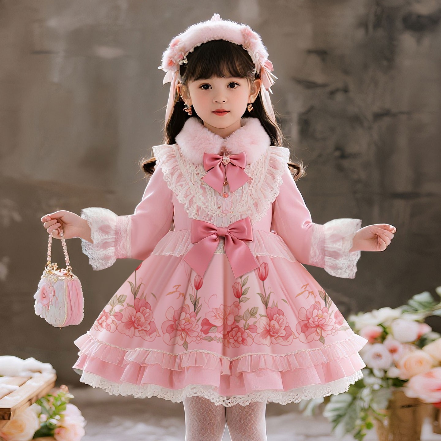 儿童连衣裙洛丽塔女童生日公主裙小女孩洋气秋冬装裙子超好看冬裙