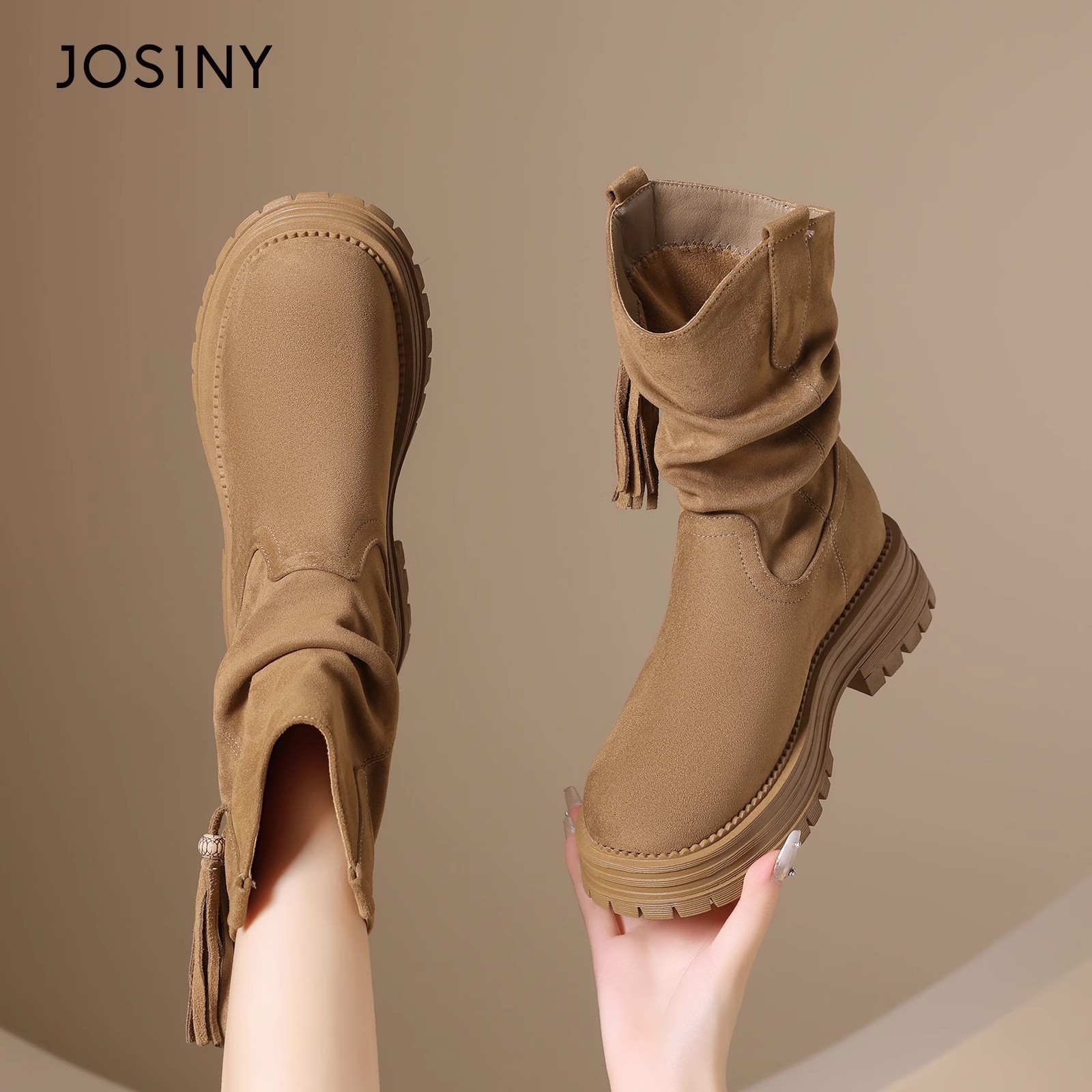 卓诗尼加绒马丁靴女2025新款冬季英伦风复古短靴子百搭厚底中筒靴