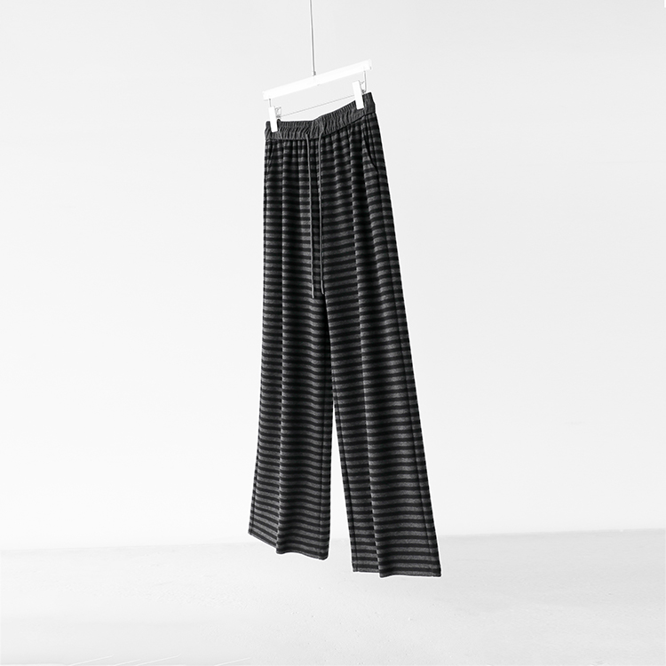 舒适度媲美睡裤！松弛慵懒松紧腰条纹显瘦宽松直筒裤长裤休闲裤女