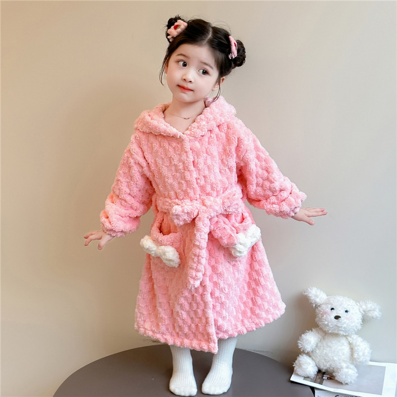 儿童睡袍秋冬季法兰绒女童睡衣珊瑚绒加厚女童宝宝浴袍家居服睡袍