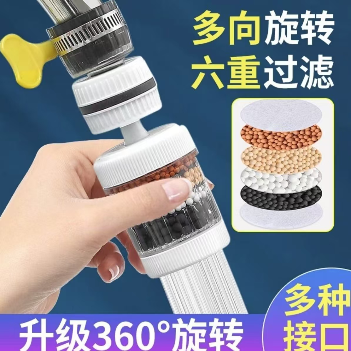 旋转过滤器水龙头宿舍家用防溅可拆洗花洒净水过滤器厨房节水通用