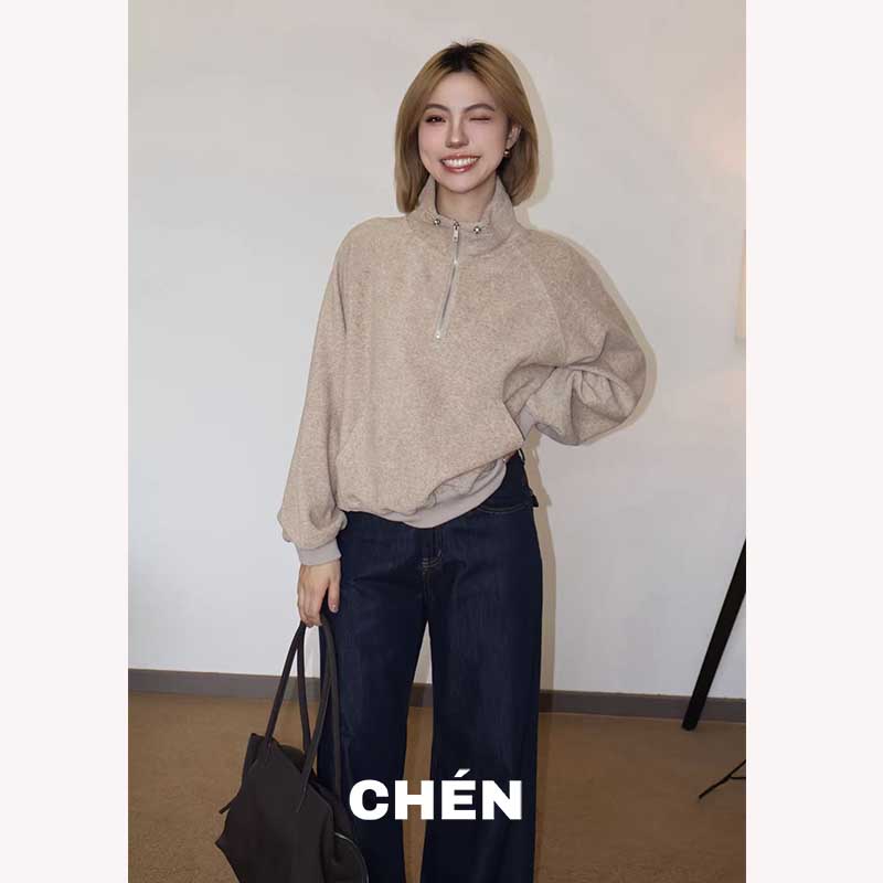 【毛毯卫衣】晨总自制休闲通勤韩系百搭秋季立领拉链卫衣宽松套头