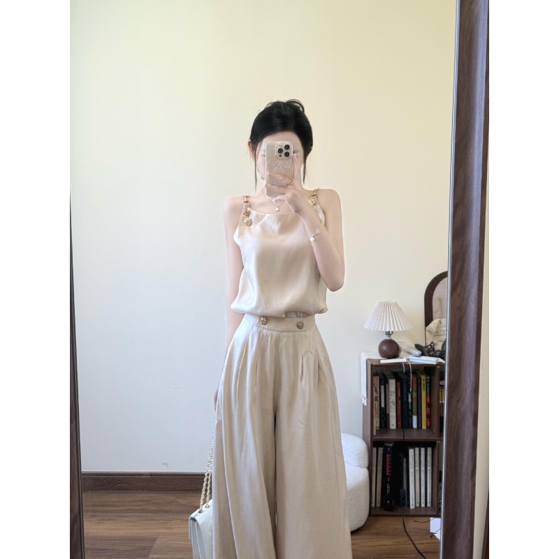 INS CEC2025新款松驰感无袖上衣女夏轻奢背心休闲阔腿裤套装