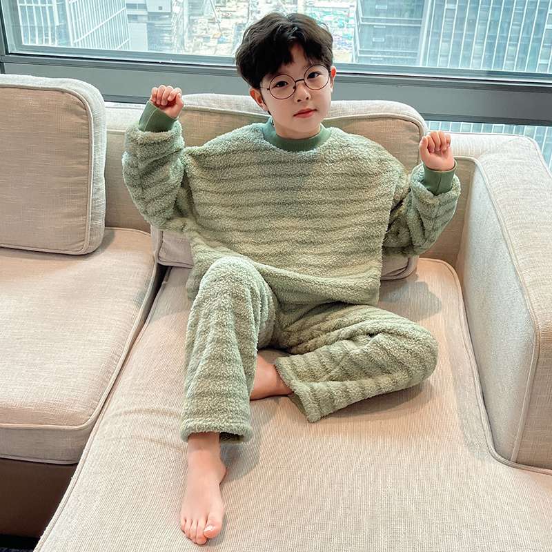 范哲萨儿童装男童冬装珊瑚绒睡衣青少年秋冬款加厚法兰绒冬季男孩