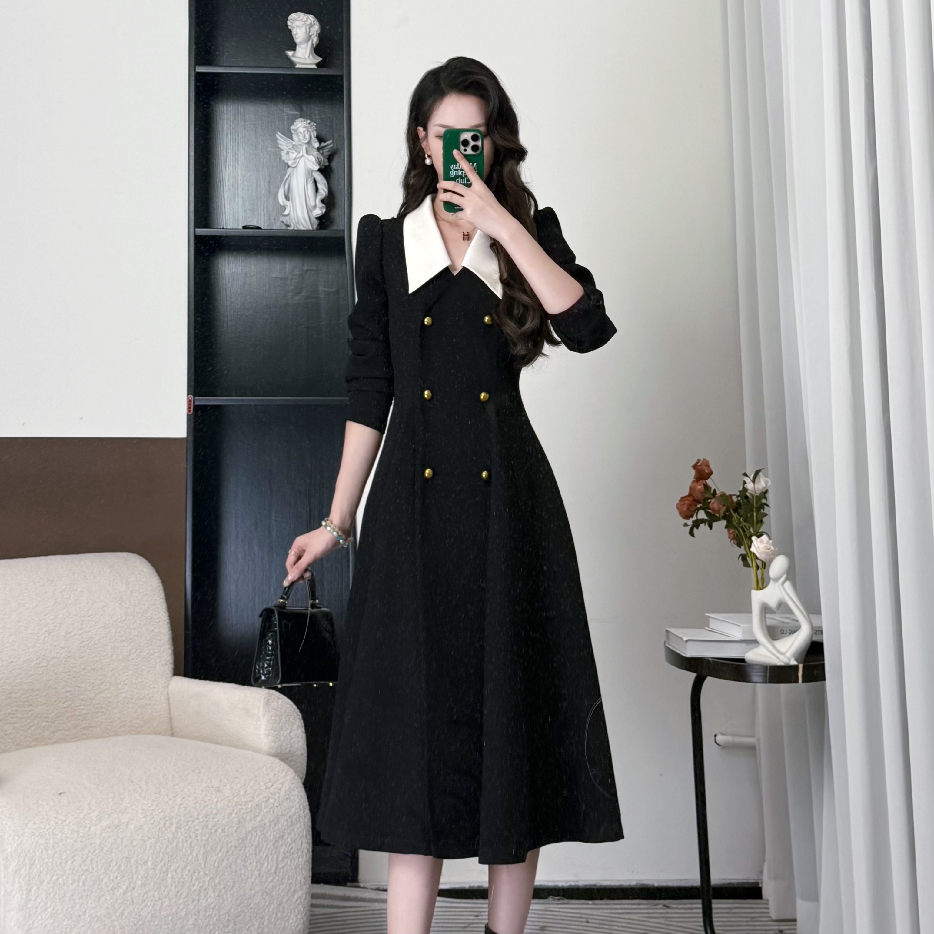 拉夏贝尔25秋新显瘦气质小众轻奢赫本风长裙礼服连衣裙 10602 LSC