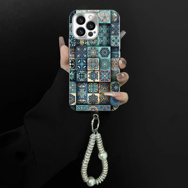 适用于苹果/oppo/华为/vivo/小米纹饰图案电镀玻璃手链防摔手机壳