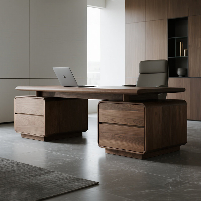 老板办公桌椅组合现代新中式北美黑胡桃大班台总裁桌办公家具定制