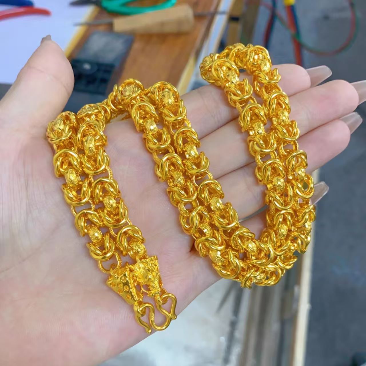 铜合金项链 精工双龙头四方龙骨霸气时尚百搭项链