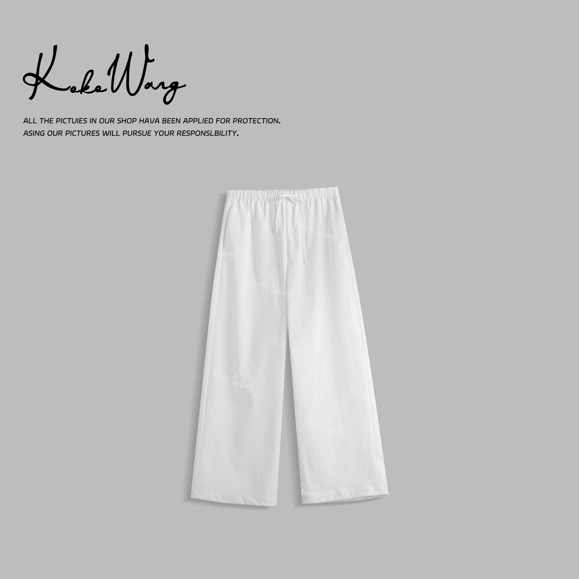 KOKO WANG夏季简约高腰抽绳超薄抗皱显瘦百搭休闲裤N4015G01K01