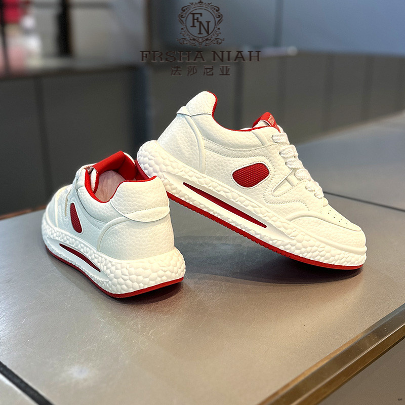 法莎尼亚皮面板鞋厚底增高秋冬百搭男鞋潮款拼色防滑软底休闲鞋