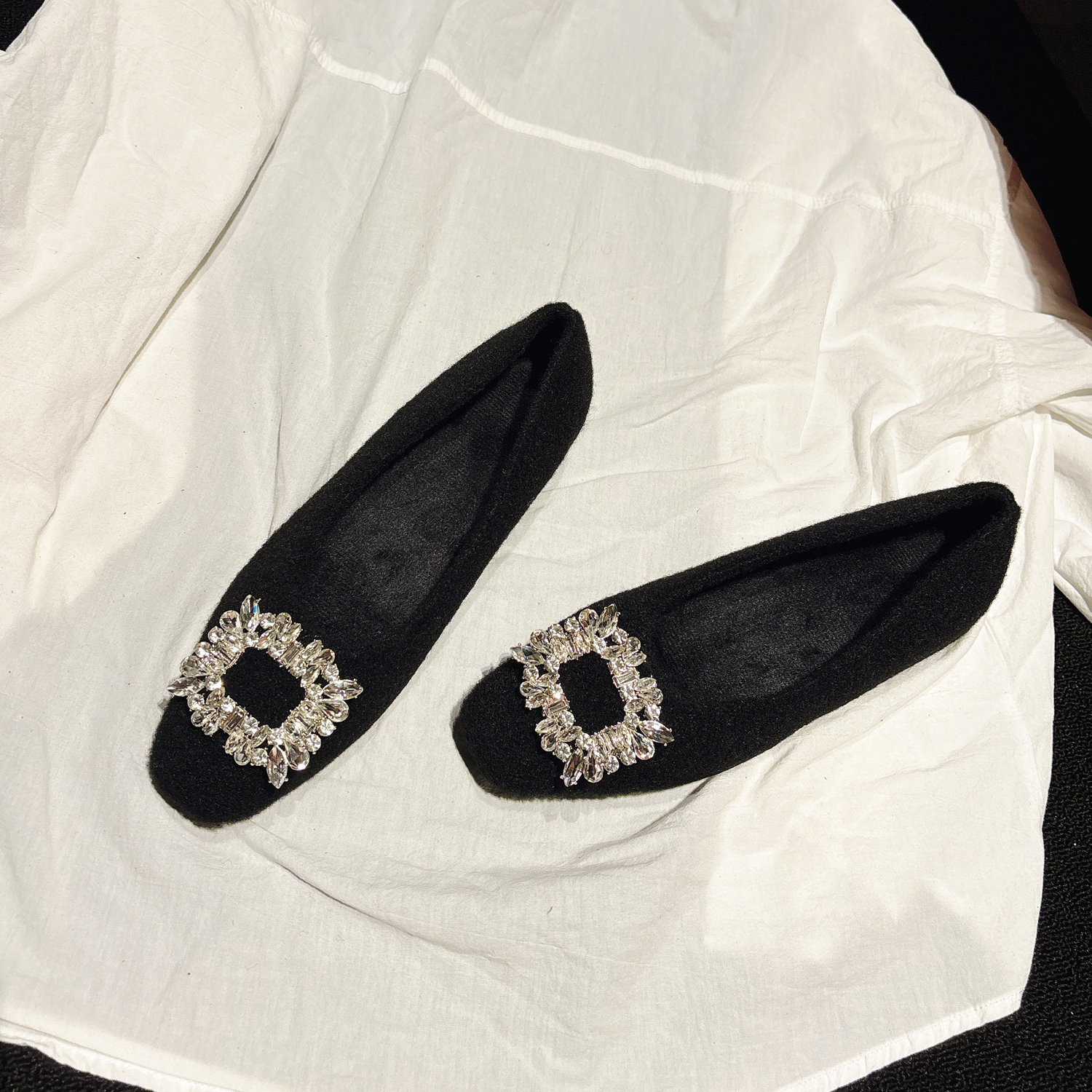 女神来了~水钻内增高呢子浅口方头单鞋2025秋新款加绒温柔仙女鞋