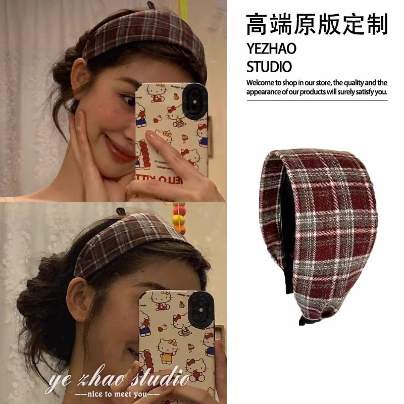 复古文艺学院风格纹宽边发箍2025年新款女高颅顶发箍秋冬百搭简约