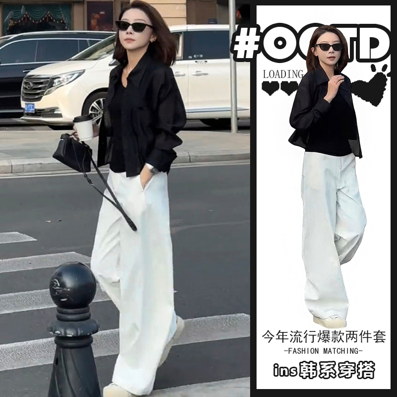 春秋穿搭一整套女盐系炸街高级感小洋装独特漂亮衬衫休闲裤两件套