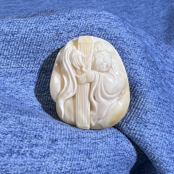 知音伯牙绝弦抱琴访友天然白蜜蜡吊坠挂件气质手工