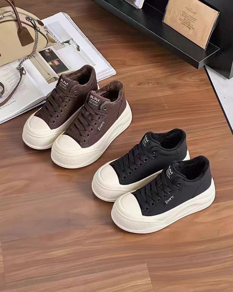 5516韩版高帮加绒轻便厚底小白鞋女2025秋冬季新款百搭休闲板鞋