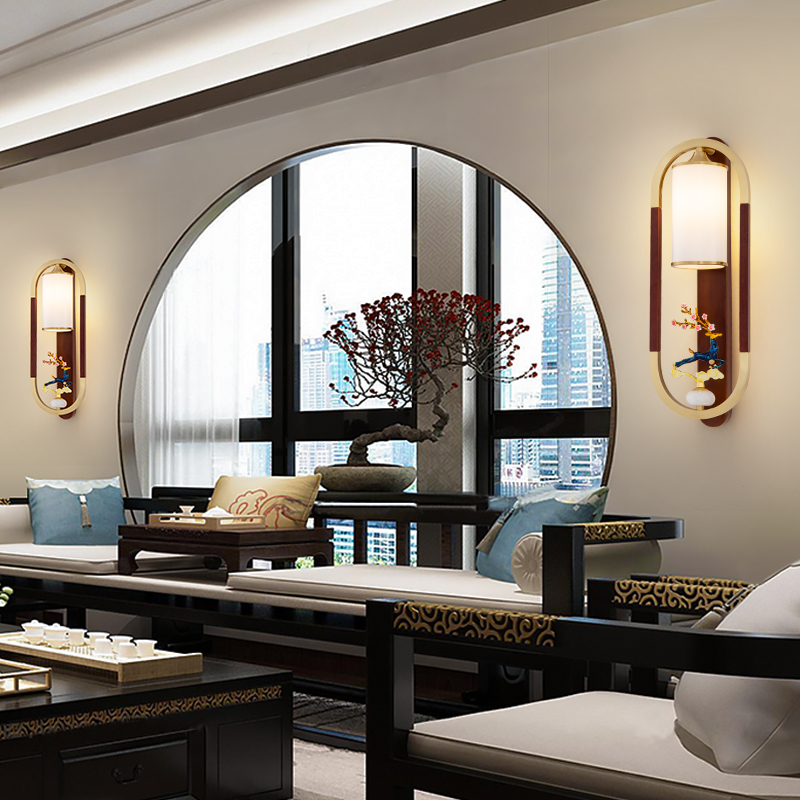 新中式卧室玄关客厅书房壁灯全铜实木灯具